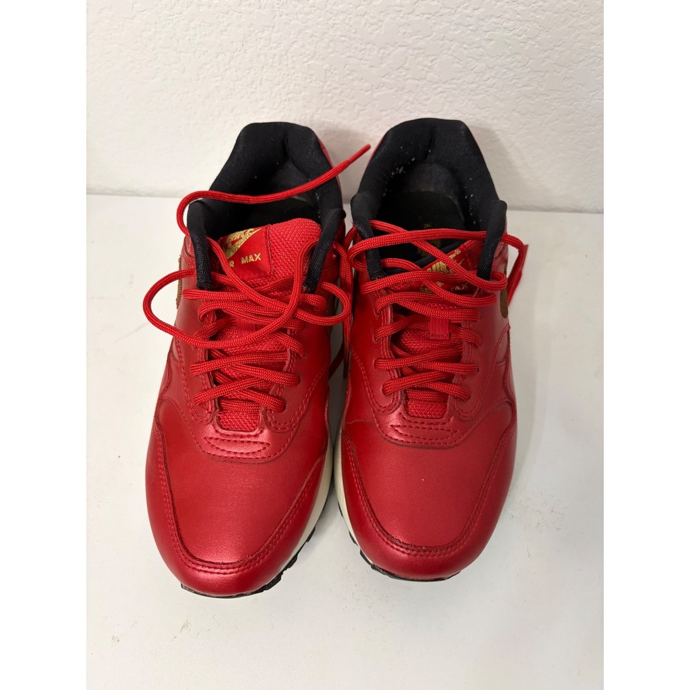 Nike Air Max 1 University Red Gold Metallic Sneakers  Mens 6.5 Womens 8